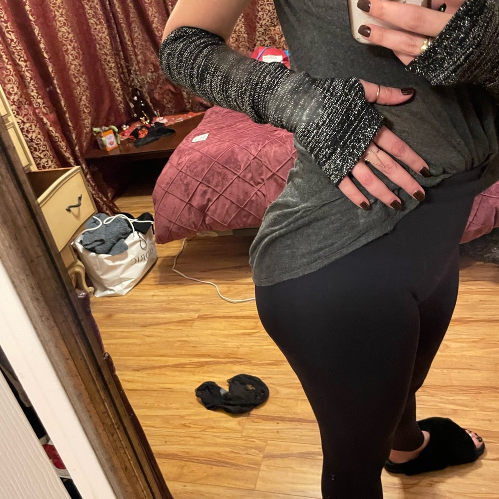 Katie dance black and silver arm warmers